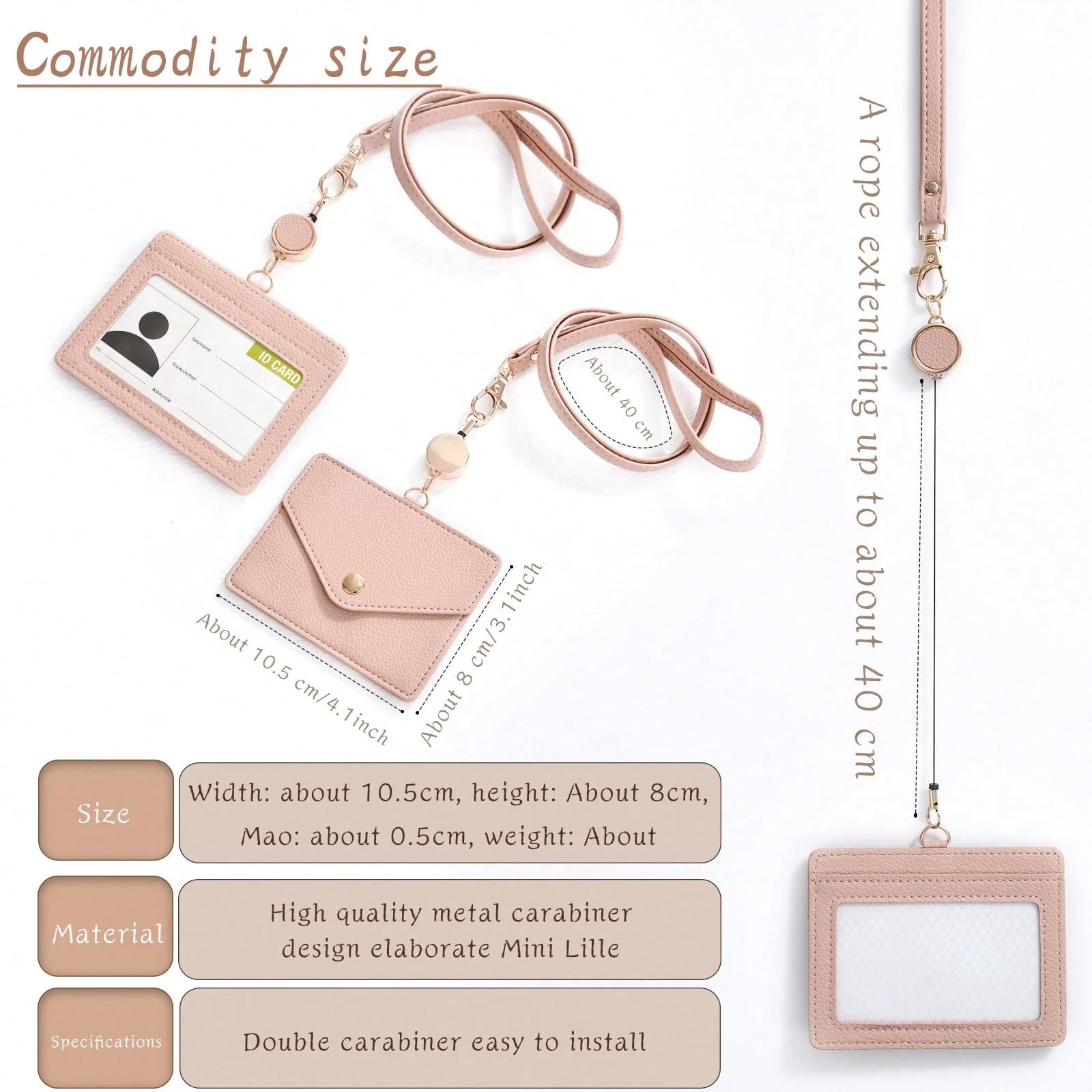 Adjustable PU Leather ID Badge Holder With Retractable Lanyard, Quick Release Buckle And Rotatable Metal Clip, Suitable For Office, Workers, Students, Employees For Women Wallet Mini Wallet Purse Wall