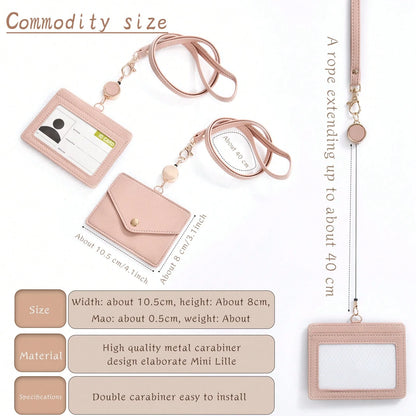 Adjustable PU Leather ID Badge Holder With Retractable Lanyard, Quick Release Buckle And Rotatable Metal Clip, Suitable For Office, Workers, Students, Employees For Women Wallet Mini Wallet Purse Wall