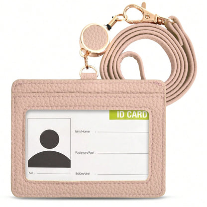 Adjustable PU Leather ID Badge Holder With Retractable Lanyard, Quick Release Buckle And Rotatable Metal Clip, Suitable For Office, Workers, Students, Employees For Women Wallet Mini Wallet Purse Wall