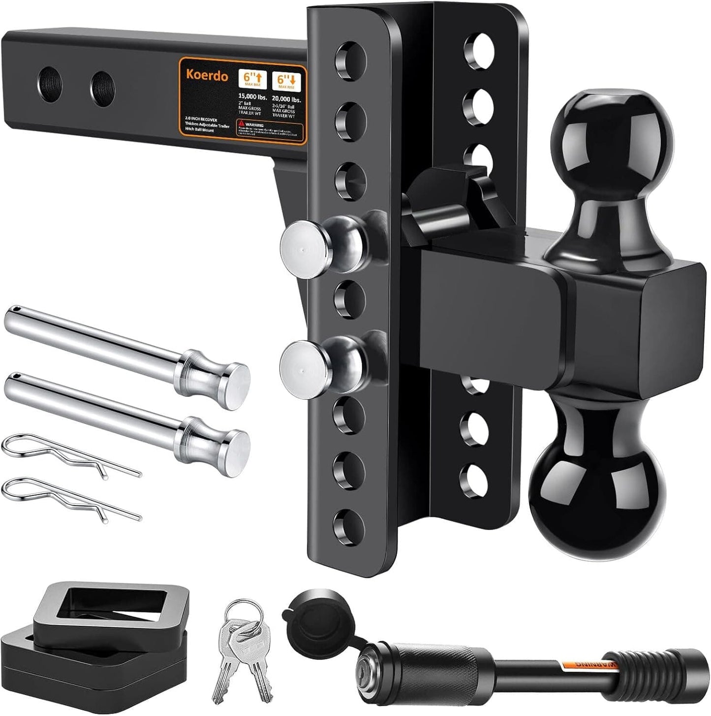 Adjustable Trailer Hitch-Drop Hitch-Tow Hitch With 2 Inch Receiver-6inch Drop/Rise, 2" & 2-5/16" Ball Hitches For Trucks, 20,000 LBS GTW, Trailer Hitches With Anti-Theft Pin.(Black)
