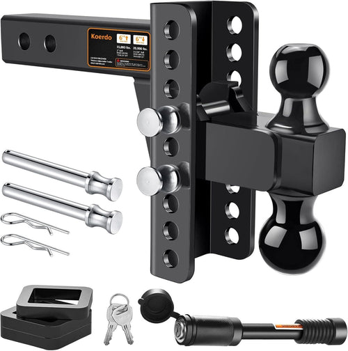 Adjustable Trailer Hitch-Drop Hitch-Tow Hitch With 2 Inch Receiver-6inch Drop/Rise, 2" & 2-5/16" Ball Hitches For Trucks, 20,000 LBS GTW, Trailer Hitches With Anti-Theft Pin.(Black)