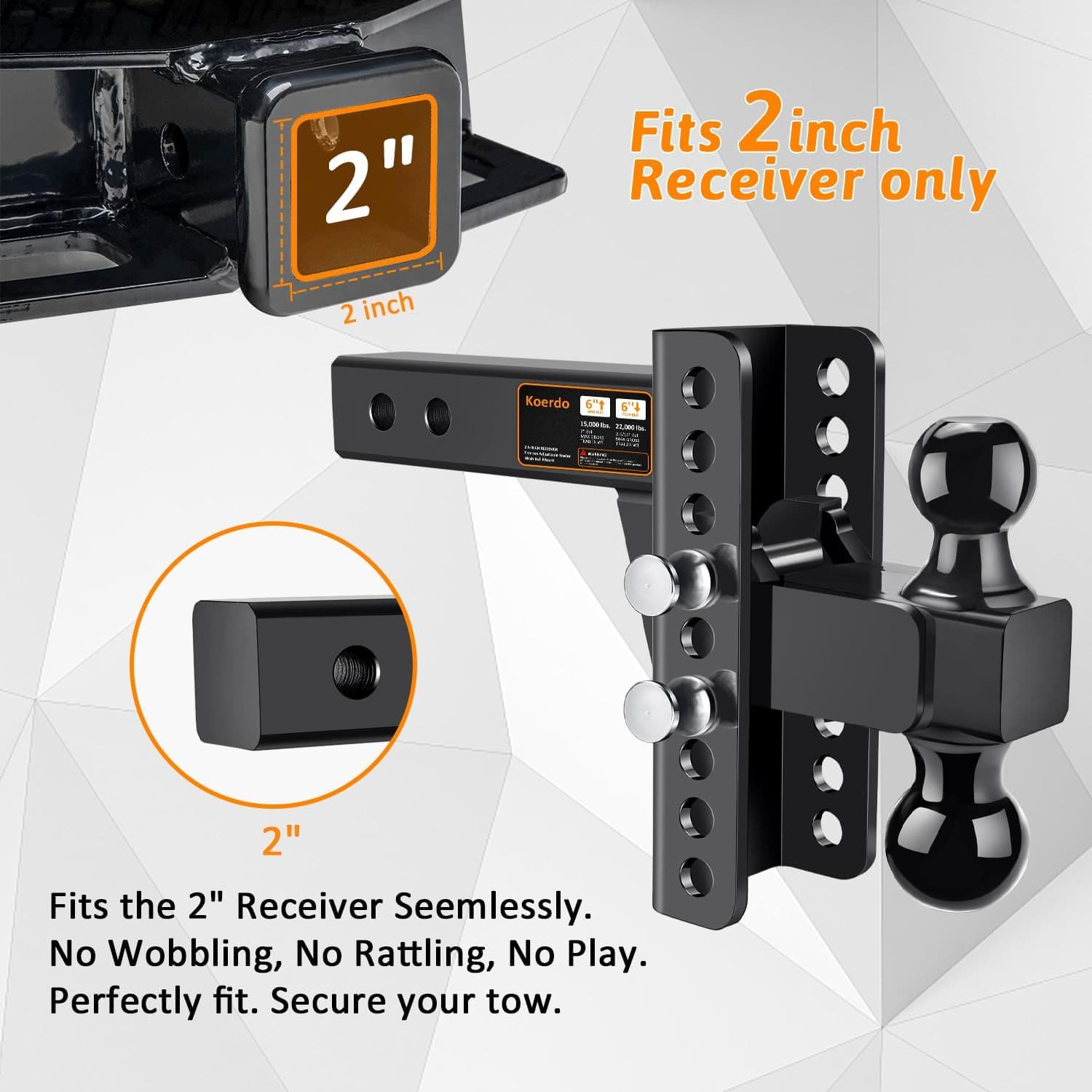 Adjustable Trailer Hitch-Drop Hitch-Tow Hitch With 2 Inch Receiver-6inch Drop/Rise, 2" & 2-5/16" Ball Hitches For Trucks, 20,000 LBS GTW, Trailer Hitches With Anti-Theft Pin.(Black)