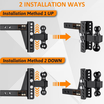 Adjustable Trailer Hitch-Drop Hitch-Tow Hitch With 2 Inch Receiver-6inch Drop/Rise, 2" & 2-5/16" Ball Hitches For Trucks, 20,000 LBS GTW, Trailer Hitches With Anti-Theft Pin.(Black)