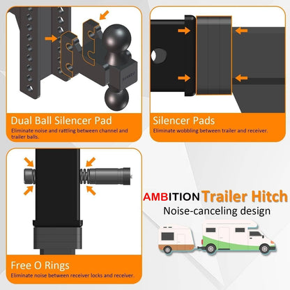 Adjustable Trailer Hitch-Drop Hitch-Tow Hitch With 2 Inch Receiver-6inch Drop/Rise, 2" & 2-5/16" Ball Hitches For Trucks, 20,000 LBS GTW, Trailer Hitches With Anti-Theft Pin.(Black)