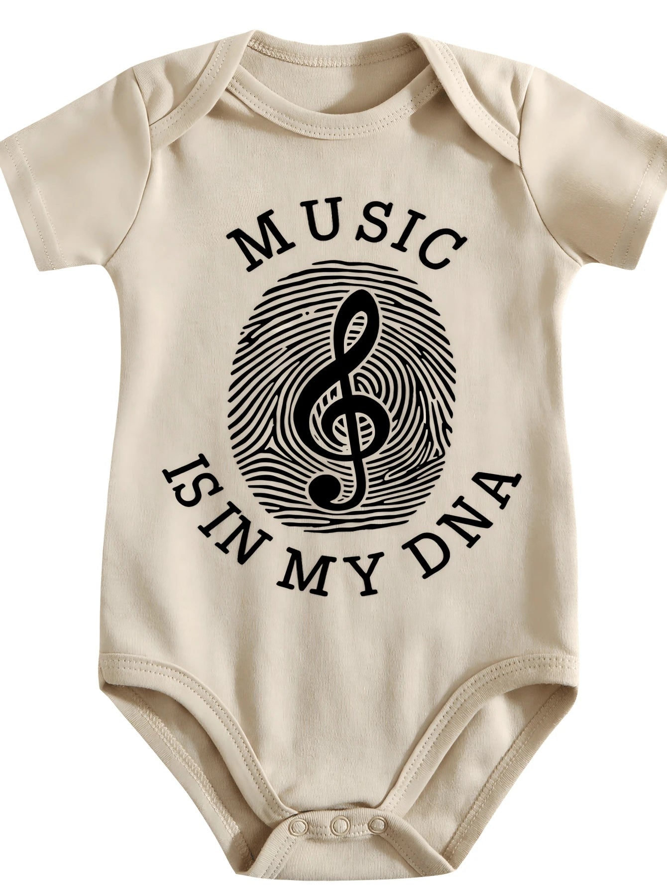 Adorable Cute Baby Infant Music In My DNA Treble Clef Symbol Fingerprint Graphic Print Short Sleeve Round Neck Bodysuit Summer Holiday Daily Wear Top