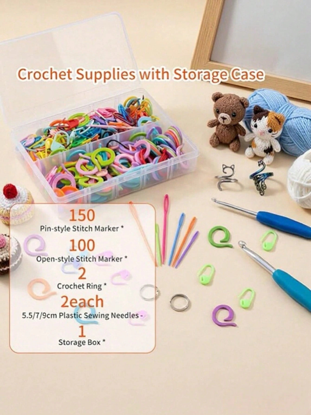 Aesthetic Yarn Ball Winder Kit, Efficient 3.5OZ Yarn Winder With 250+ Stitch Markers & Crochet Accessories For DIY Knitting