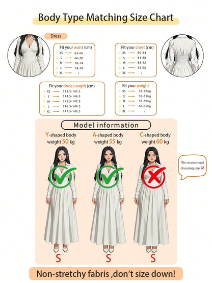 Aflion Women's V-Neck Half-Slit Button Long Sleeve Shirt Dress, Fashionable Elegant Minimalist Retro Beige Dress, Suitable For Dates, Gatherings