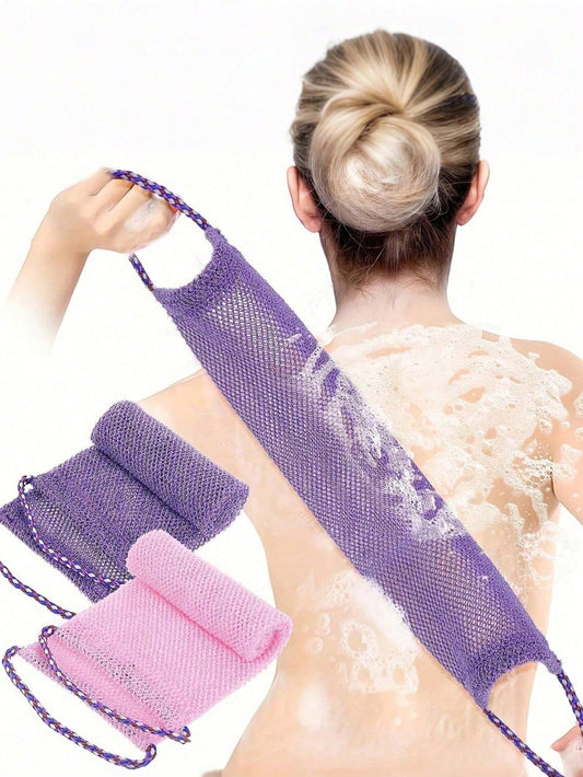 African Mesh Exfoliating Back Long Net Bath Scrub Towel Set With Pull Strap Nylon Back Exfoliator Back Scrubber For Shower UseEffective Body ScrubFor Smooth Skin Bathroom Decor Room Decor Back To Scho