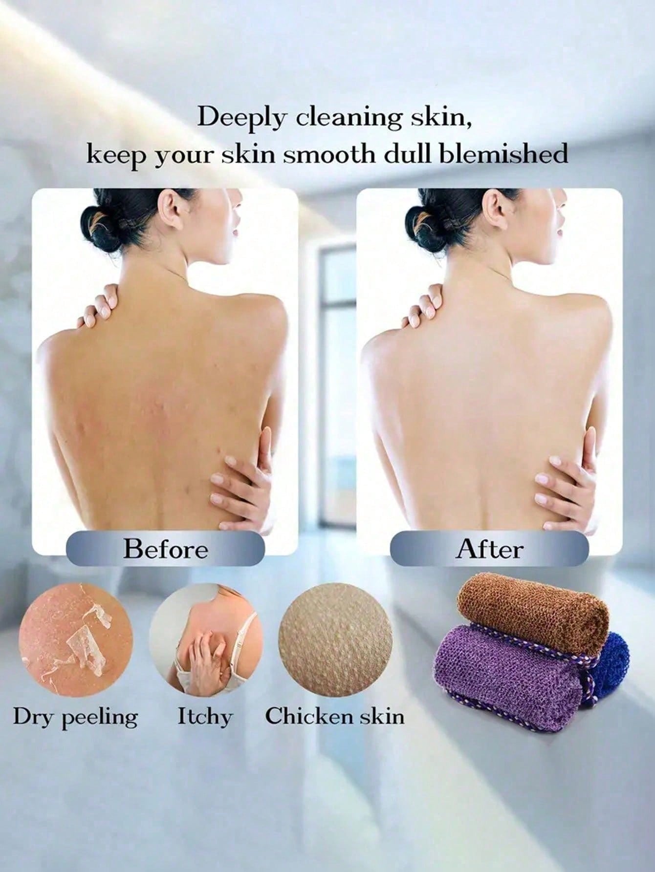 African Mesh Exfoliating Back Long Net Bath Scrub Towel Set With Pull Strap Nylon Back Exfoliator Back Scrubber For Shower UseEffective Body ScrubFor Smooth Skin Bathroom Decor Room Decor Back To Scho