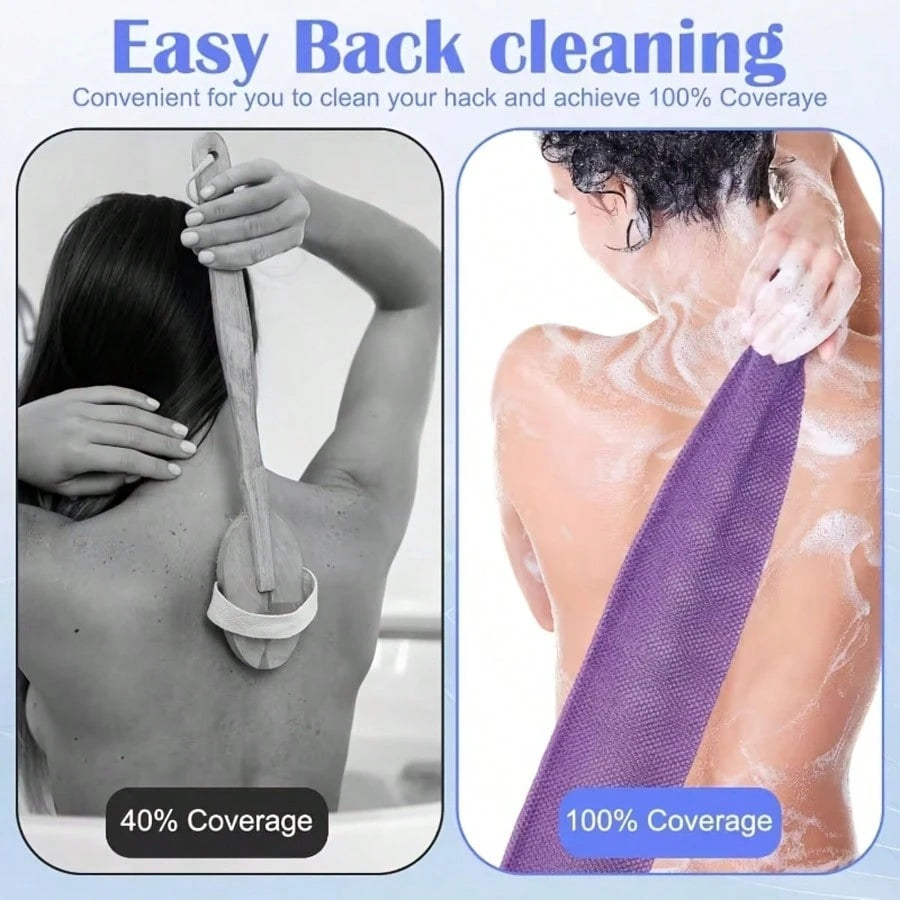 African Mesh Exfoliating Back Long Net Bath Scrub Towel Set With Pull Strap Nylon Back Exfoliator Back Scrubber For Shower UseEffective Body ScrubFor Smooth Skin Bathroom Decor Room Decor Back To Scho