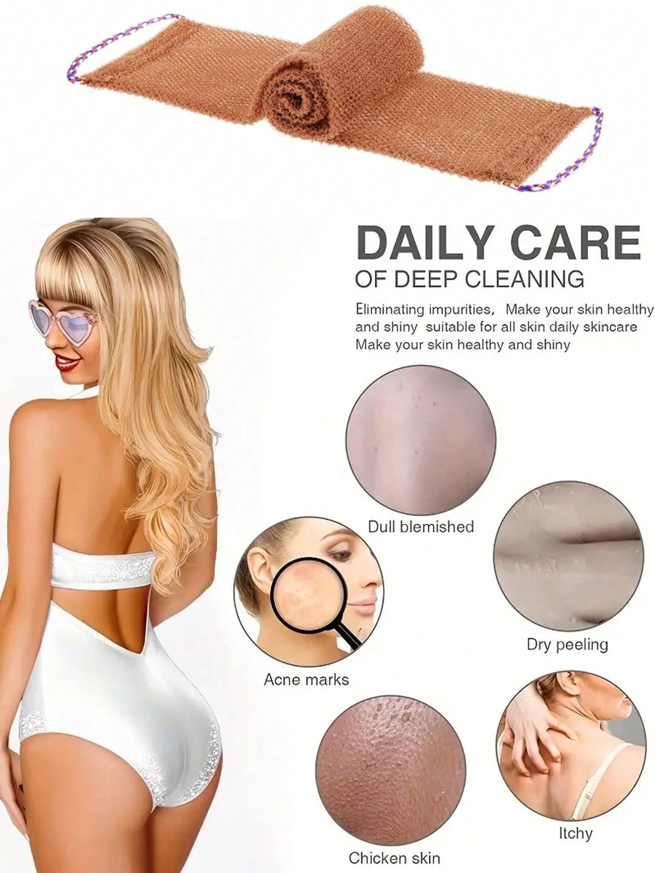 African Mesh Exfoliating Back Long Net Bath Scrub Towel Set With Pull Strap Nylon Back Exfoliator Back Scrubber For Shower UseEffective Body ScrubFor Smooth Skin Bathroom Decor Room Decor Back To Scho