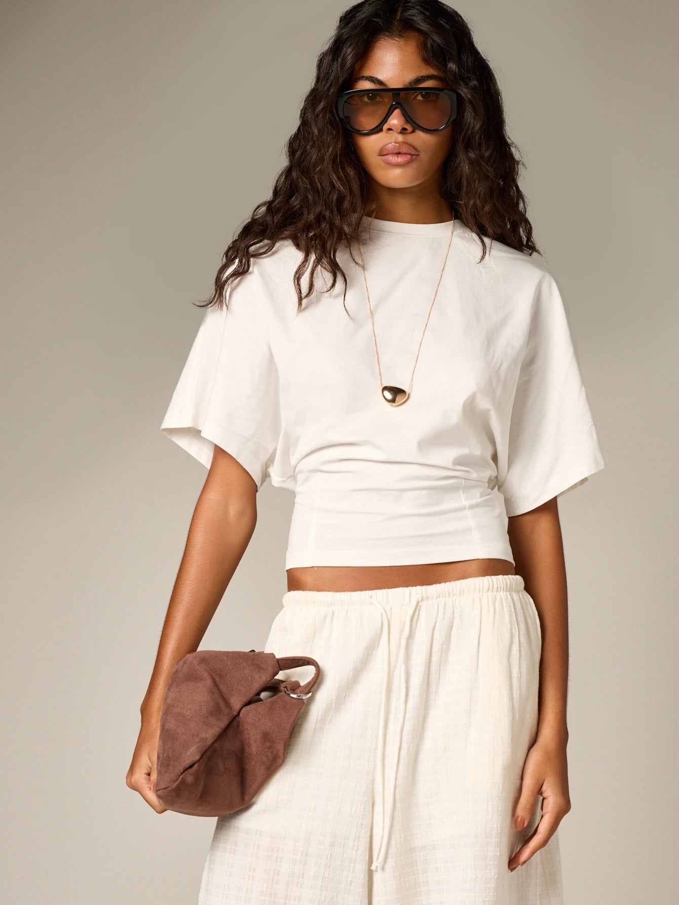 AiiRZ Ruched Cinched Crop T-Shirt With Flutter Sleeves And Fitted Waist For Summer Casual Everyday Wear
