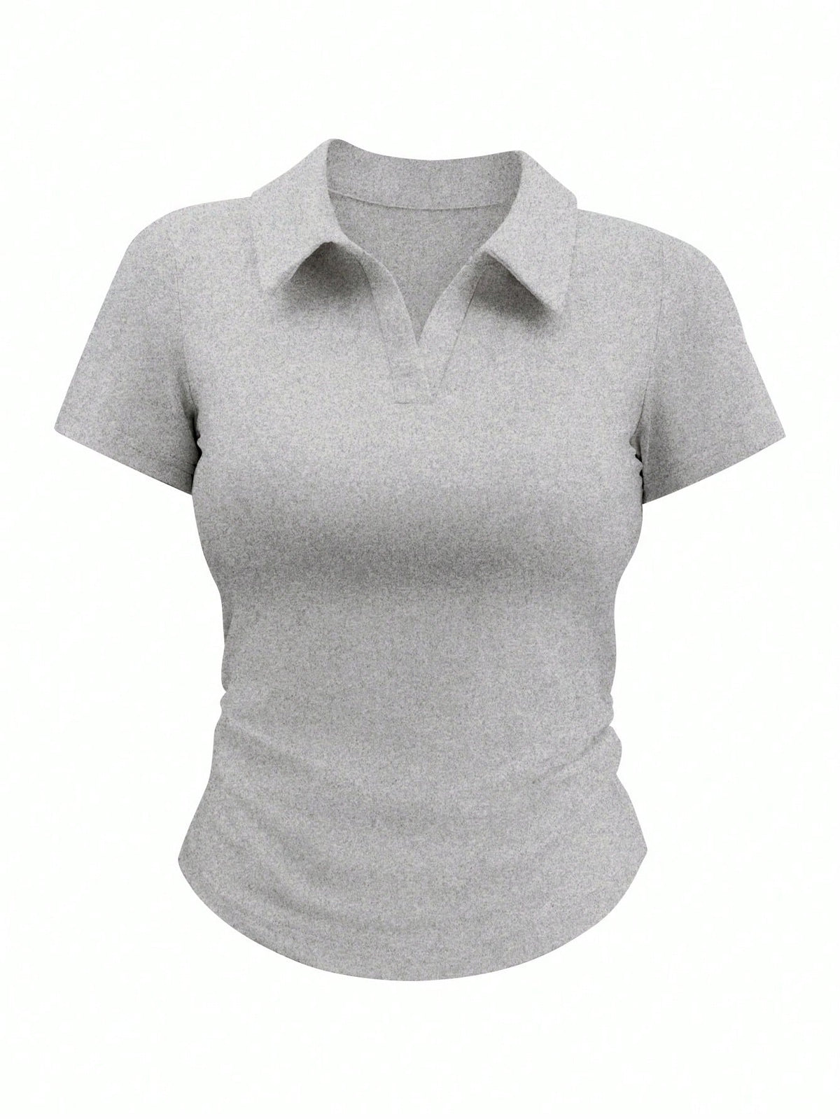 Airaco Women's Solid Color Collared Short Sleeve Casual Ruched T-Shirt