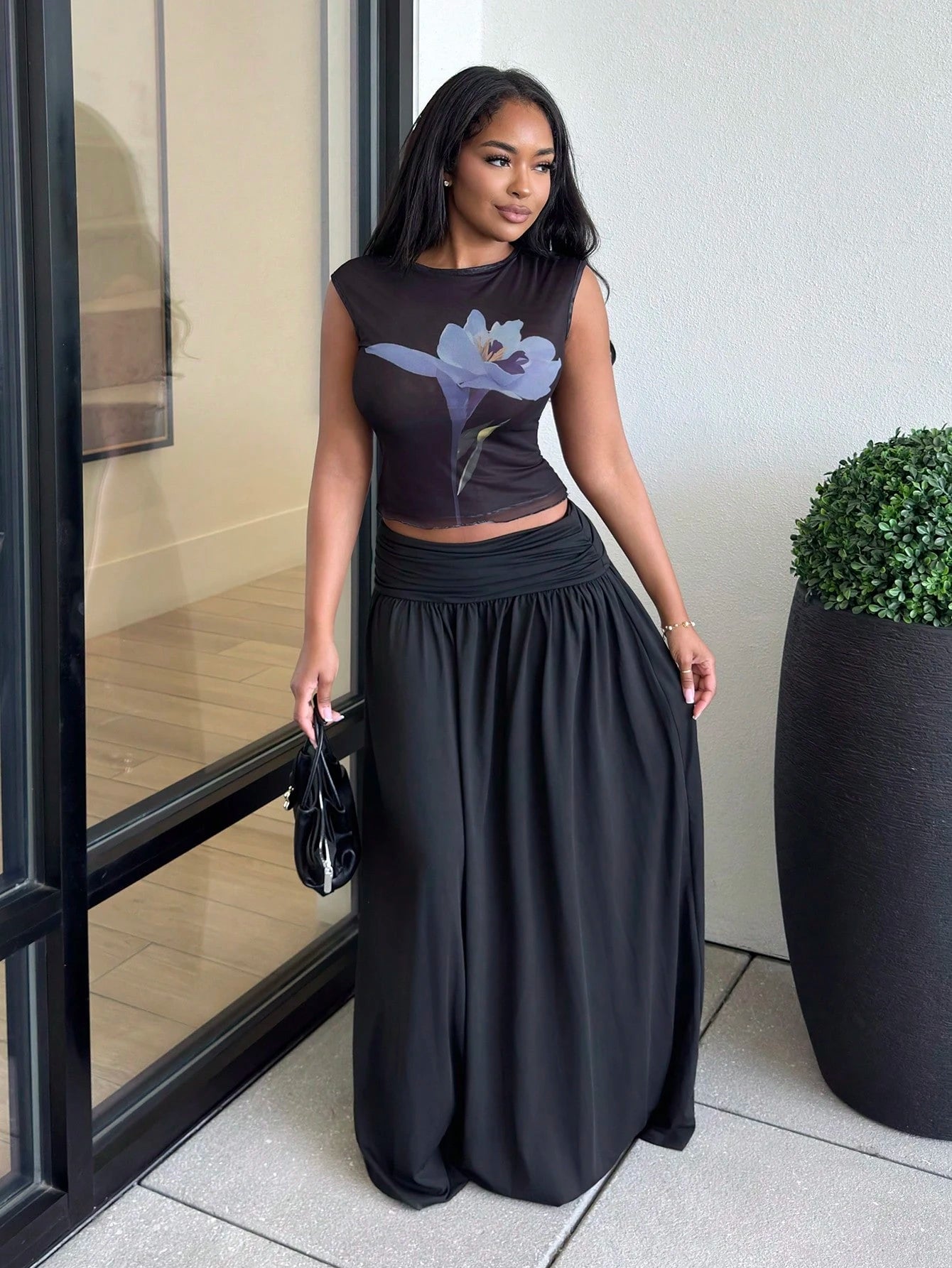 Alexandranx Summer Women Romantic 90s Business Casual Casual Y2k Club Office Old Style Street Wear Spring Break Bachelorette Concert Black Maxi Skirt