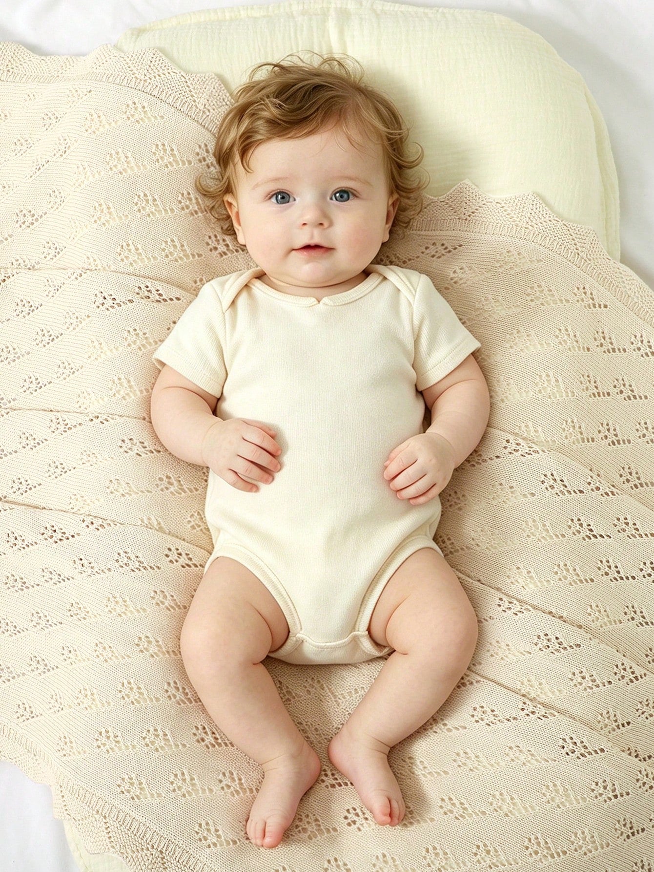 All-Season Pure Cotton Knitted Baby Blanket, Newborn Swaddle Wrap, Lace Trim Stroller Blanket, Soft Children's Throw Blanket, Infant Essentials