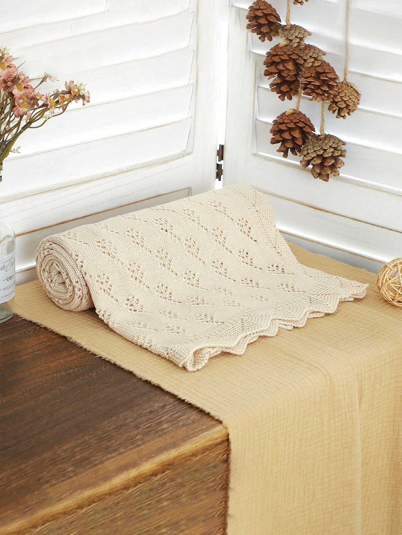 All-Season Pure Cotton Knitted Baby Blanket, Newborn Swaddle Wrap, Lace Trim Stroller Blanket, Soft Children's Throw Blanket, Infant Essentials
