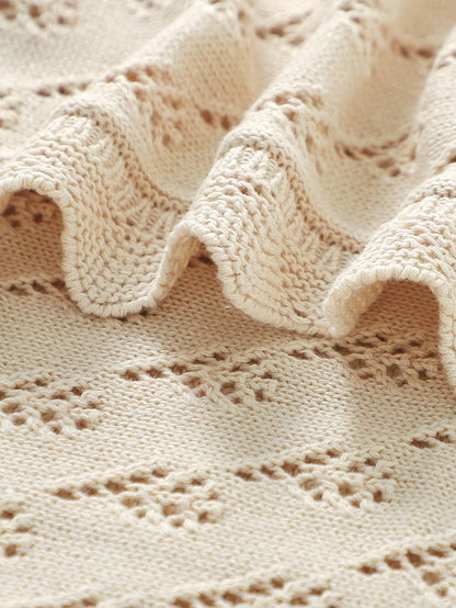 All-Season Pure Cotton Knitted Baby Blanket, Newborn Swaddle Wrap, Lace Trim Stroller Blanket, Soft Children's Throw Blanket, Infant Essentials