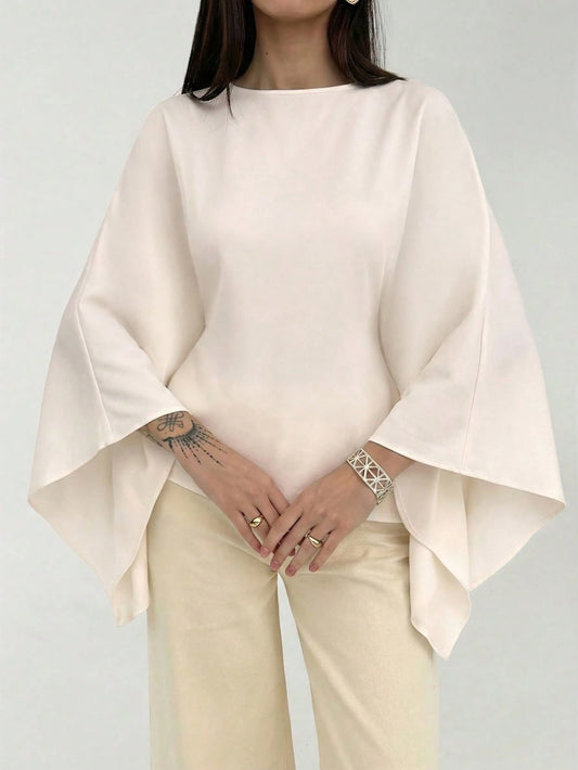 Aloruh Boat Neck Voluminous Sleeve Cinched Waist Commuter Shirt