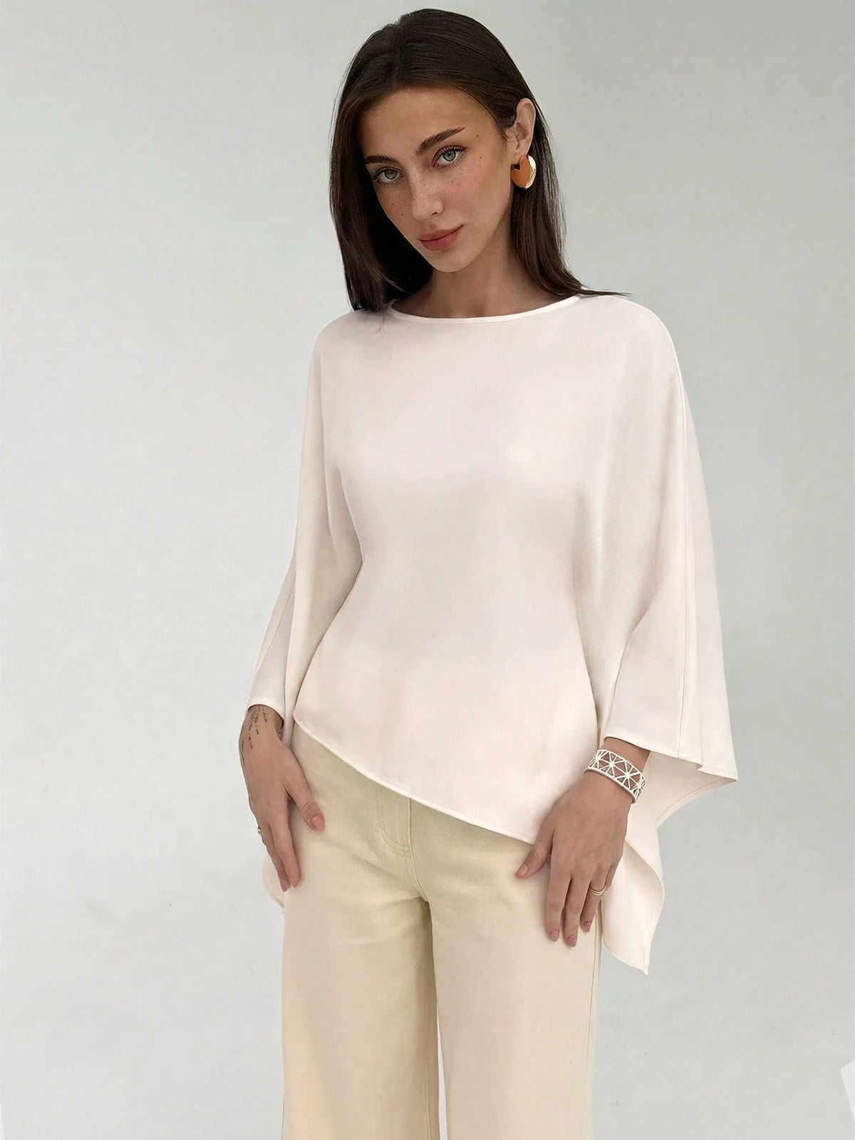 Aloruh Boat Neck Voluminous Sleeve Cinched Waist Commuter Shirt