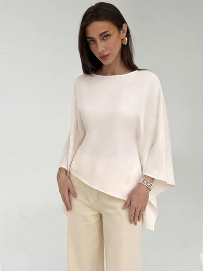 Aloruh Boat Neck Voluminous Sleeve Cinched Waist Commuter Shirt