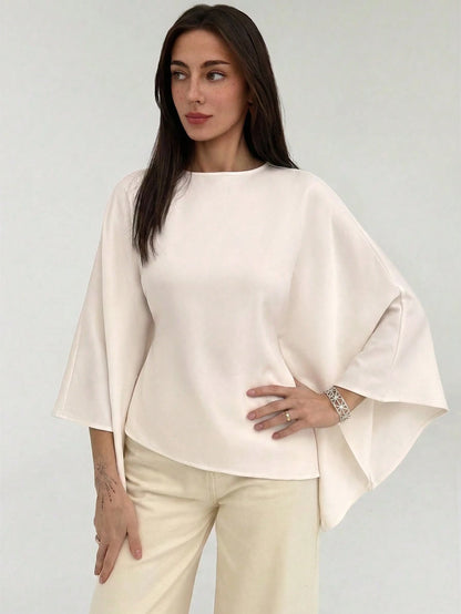 Aloruh Boat Neck Voluminous Sleeve Cinched Waist Commuter Shirt