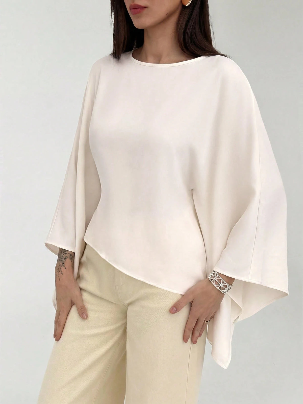 Aloruh Boat Neck Voluminous Sleeve Cinched Waist Commuter Shirt