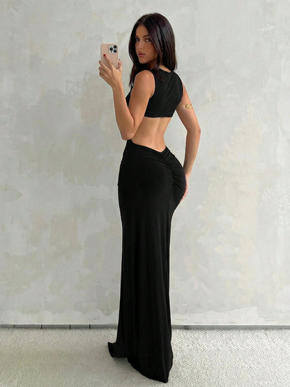 Aloruh Women's Black Sleeveless Bodycon Dress With Fish Tail Hem, Suitable For Vacation, Spring/Summer Party Night,Wedding Guest,Graduation Dress