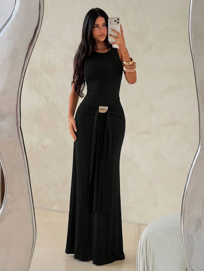 Aloruh Women's Black Sleeveless Bodycon Dress With Fish Tail Hem, Suitable For Vacation, Spring/Summer Party Night,Wedding Guest,Graduation Dress