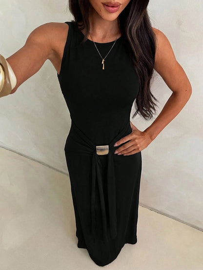 Aloruh Women's Black Sleeveless Bodycon Dress With Fish Tail Hem, Suitable For Vacation, Spring/Summer Party Night,Wedding Guest,Graduation Dress