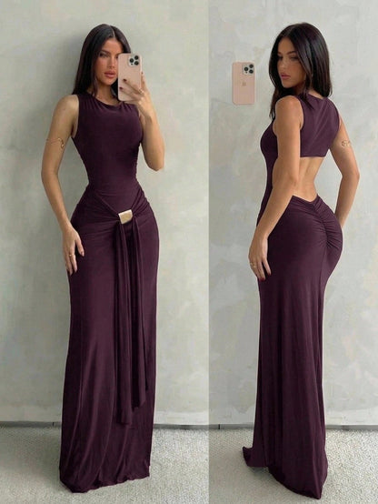 Aloruh Women's Black Sleeveless Bodycon Dress With Fish Tail Hem, Suitable For Vacation, Spring/Summer Party Night,Wedding Guest,Graduation Dress