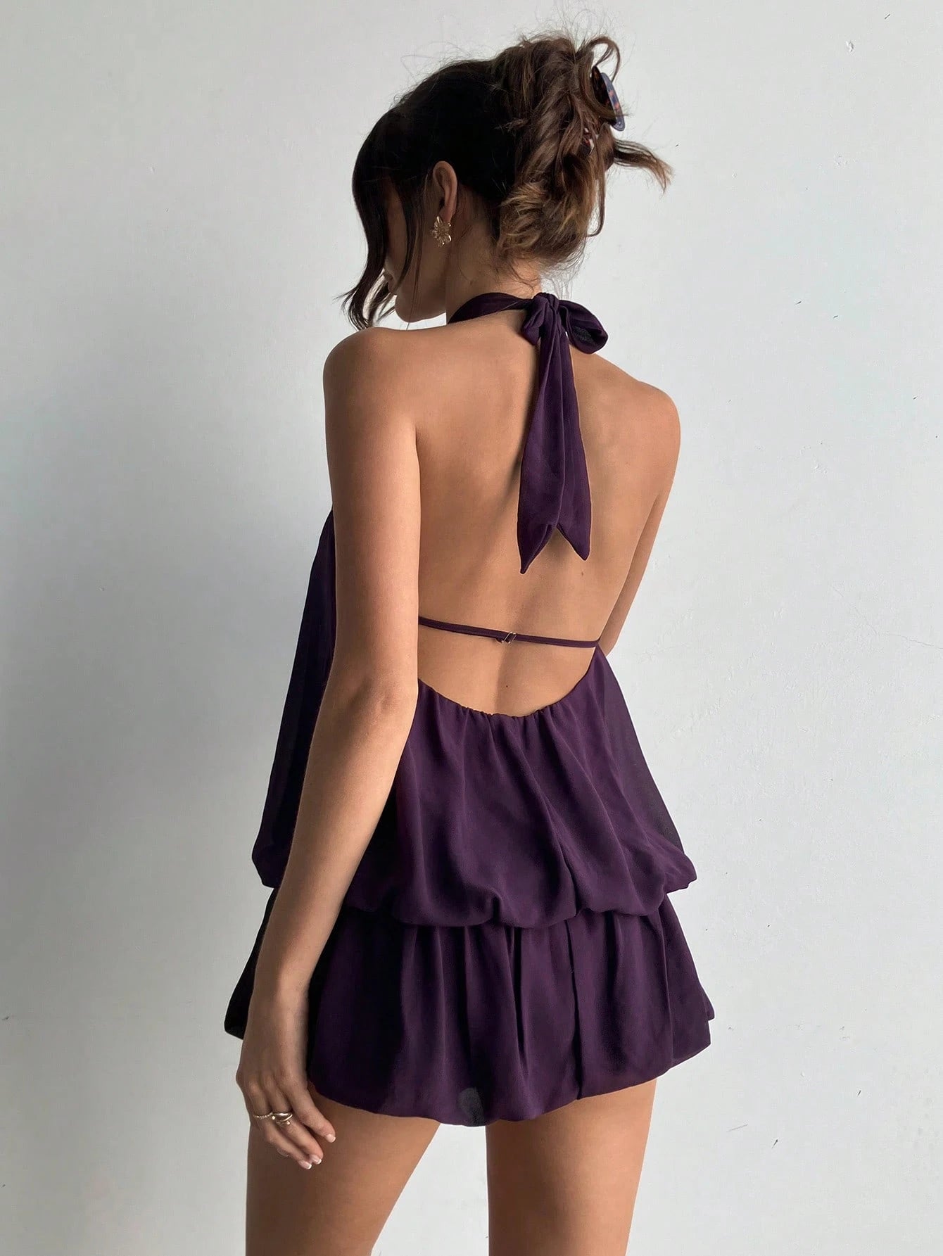 Aloruh Women's Dark Brown Seksi Chic Halter Neck Dress,Summer Ruffled Hem Solid Color Elegant Party Dresses For Women,Bar Party Vacation Outfits,Commuter