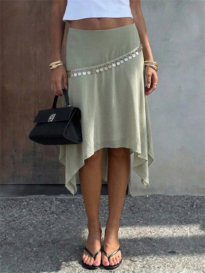 Aloruh Women's Elegant Asymmetric Chiffon Pleated Skirt, Romantic Holiday Style