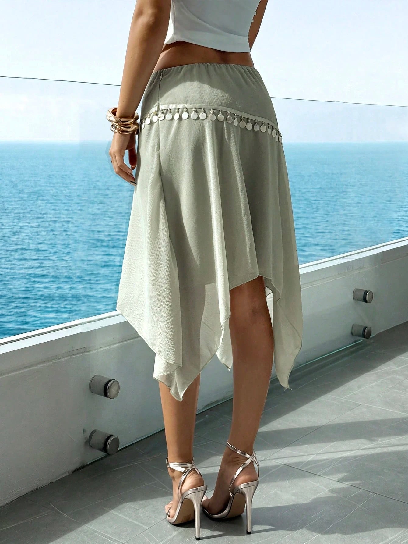Aloruh Women's Elegant Asymmetric Chiffon Pleated Skirt, Romantic Holiday Style