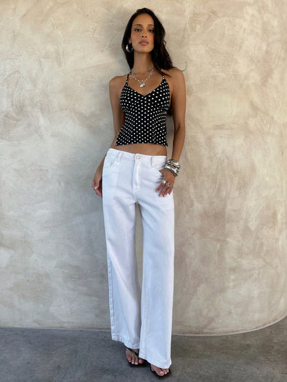 Aloruh Women's Elegant Black White Polka Dot, Summer, 90s Retro, Classy, Everyday Backless Y2K Crop Halter Top, Fashionable Country Look Party Festival Beach