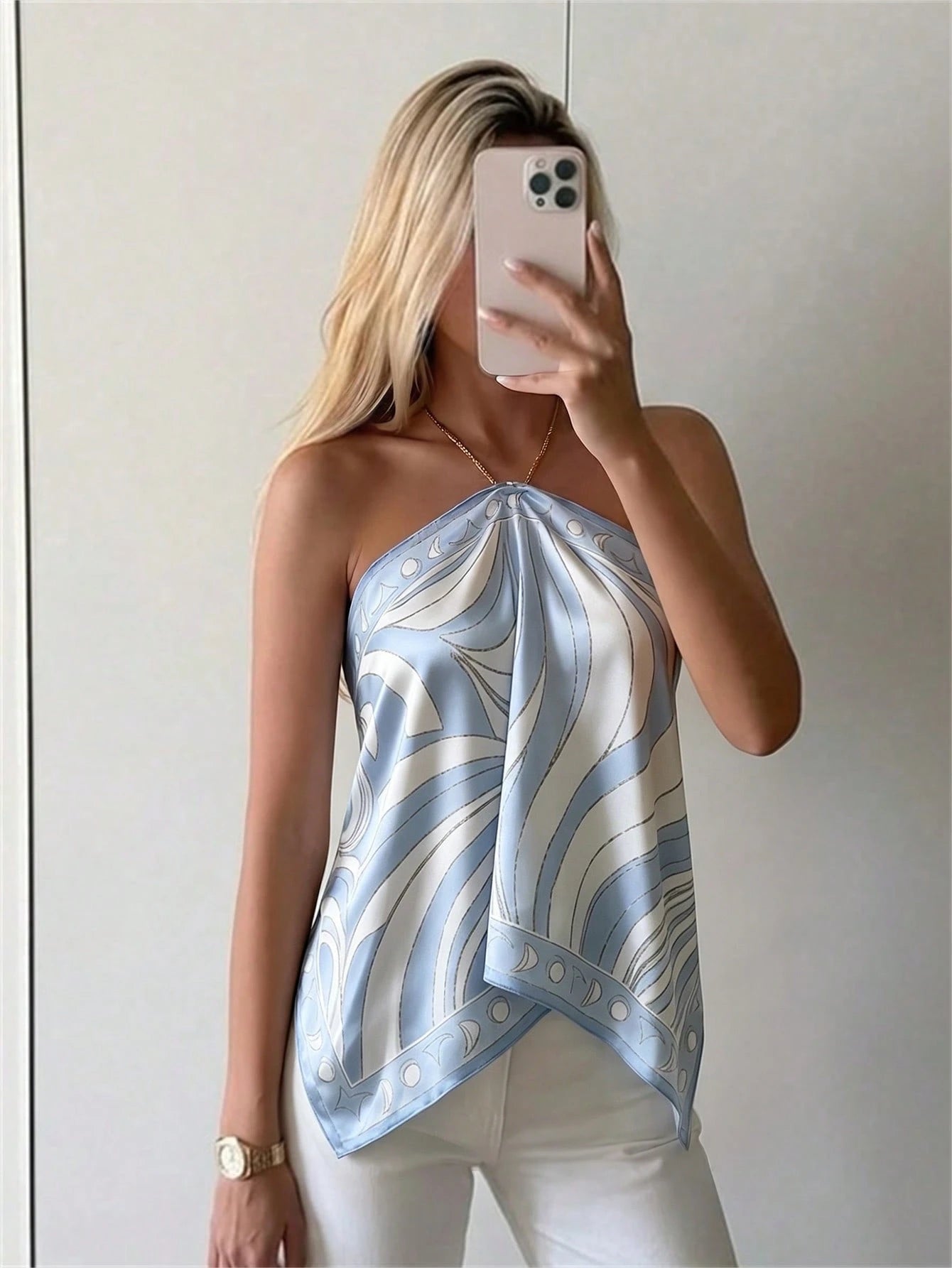 Aloruh Women's Elegant Tie-Dye Chiffon Printed Halter Neck Beach Vacation Top,Summer Top