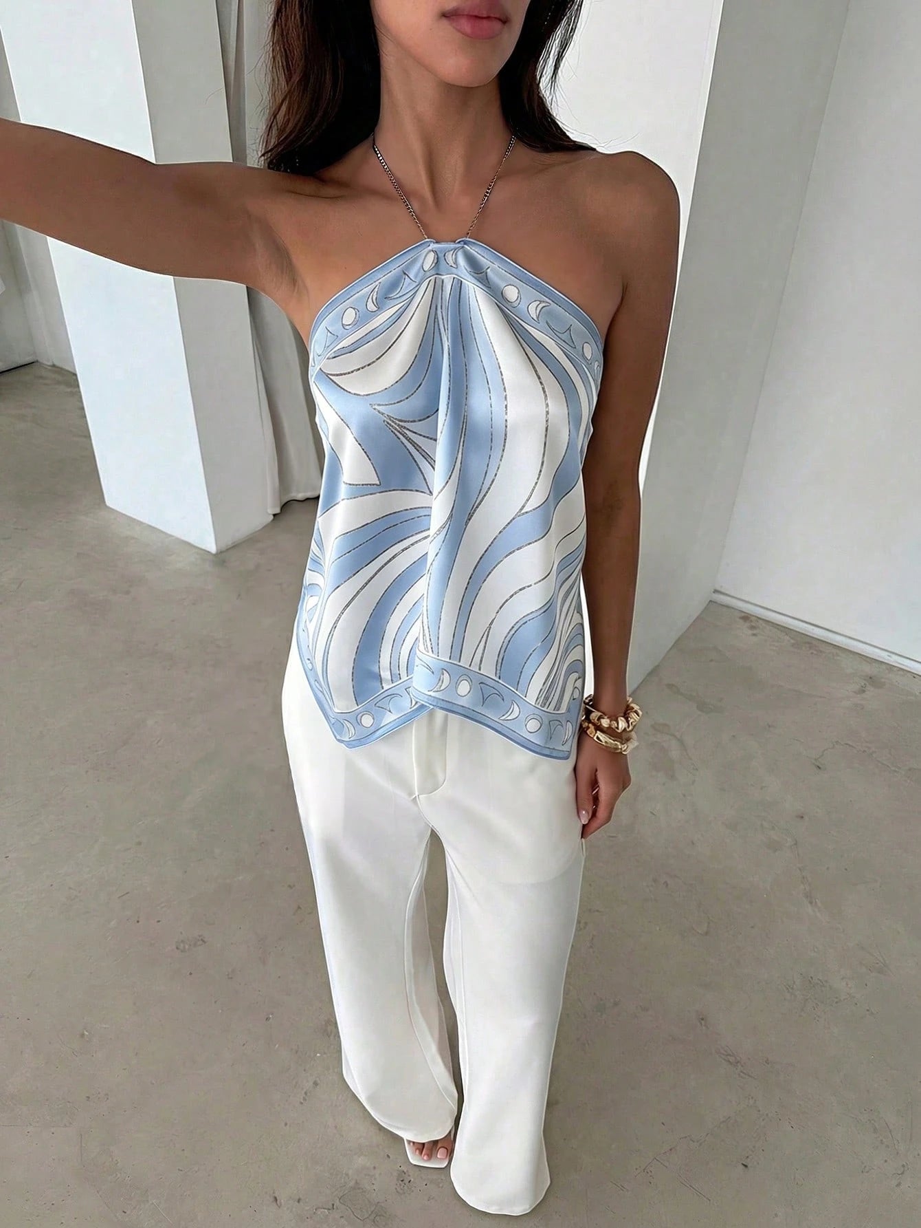 Aloruh Women's Elegant Tie-Dye Chiffon Printed Halter Neck Beach Vacation Top,Summer Top