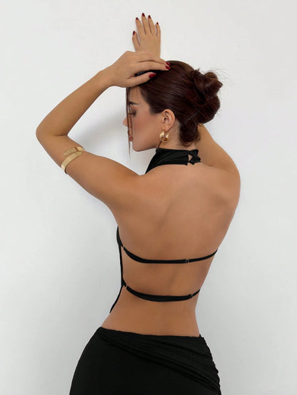 Aloruh Women's New High Collar Backless Satin Cami Top For Party,For Daily,Office,Outgoing, Spring/Summer