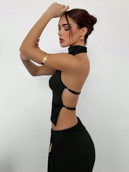 Aloruh Women's New High Collar Backless Satin Cami Top For Party,For Daily,Office,Outgoing, Spring/Summer