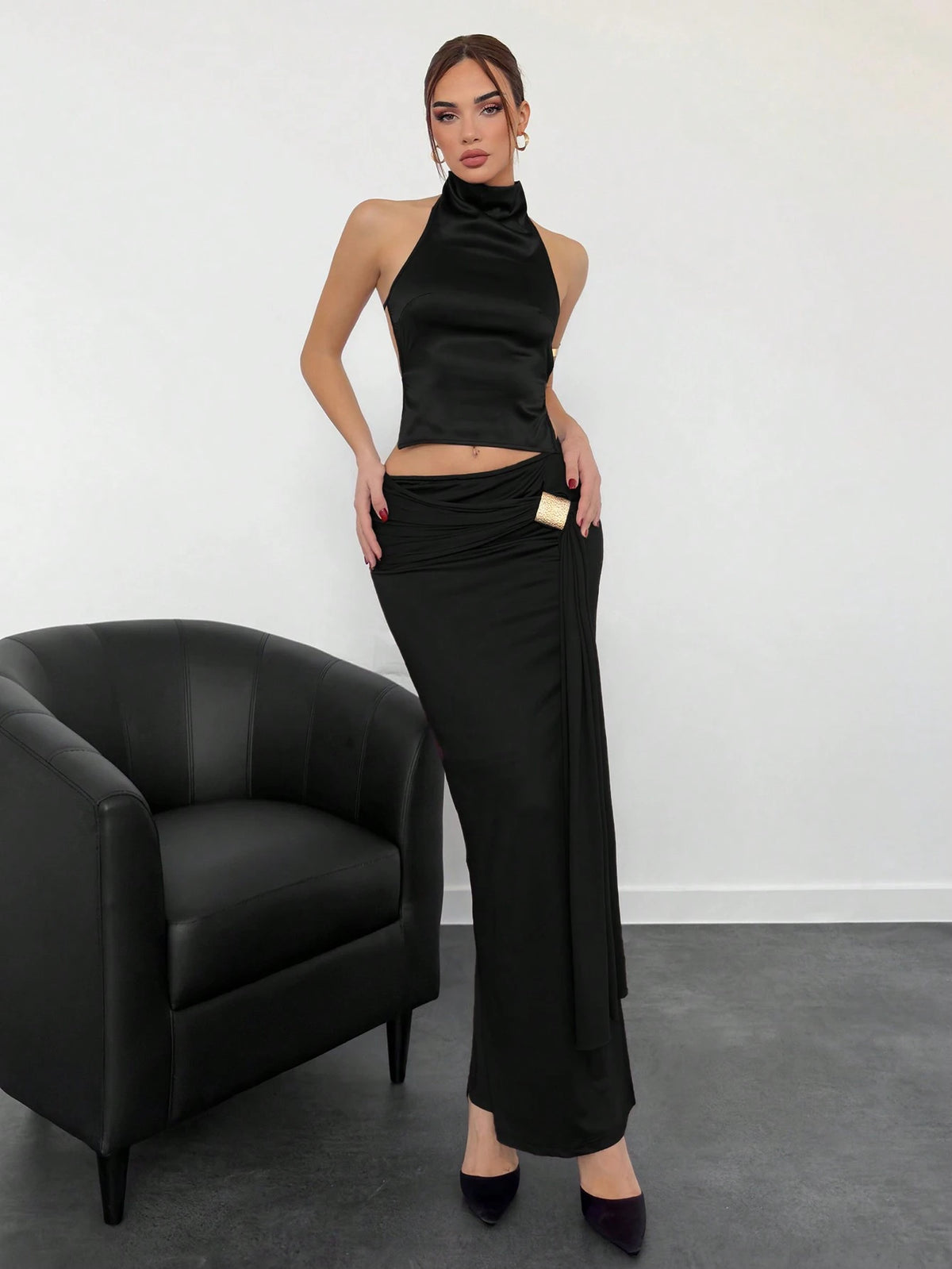 Aloruh Women's New High Collar Backless Satin Cami Top For Party,For Daily,Office,Outgoing, Spring/Summer