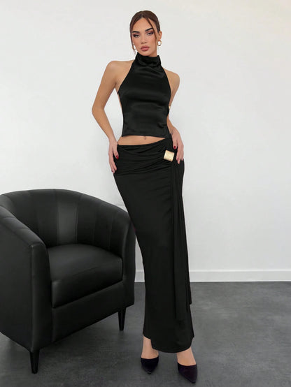 Aloruh Women's New High Collar Backless Satin Cami Top For Party,For Daily,Office,Outgoing, Spring/Summer