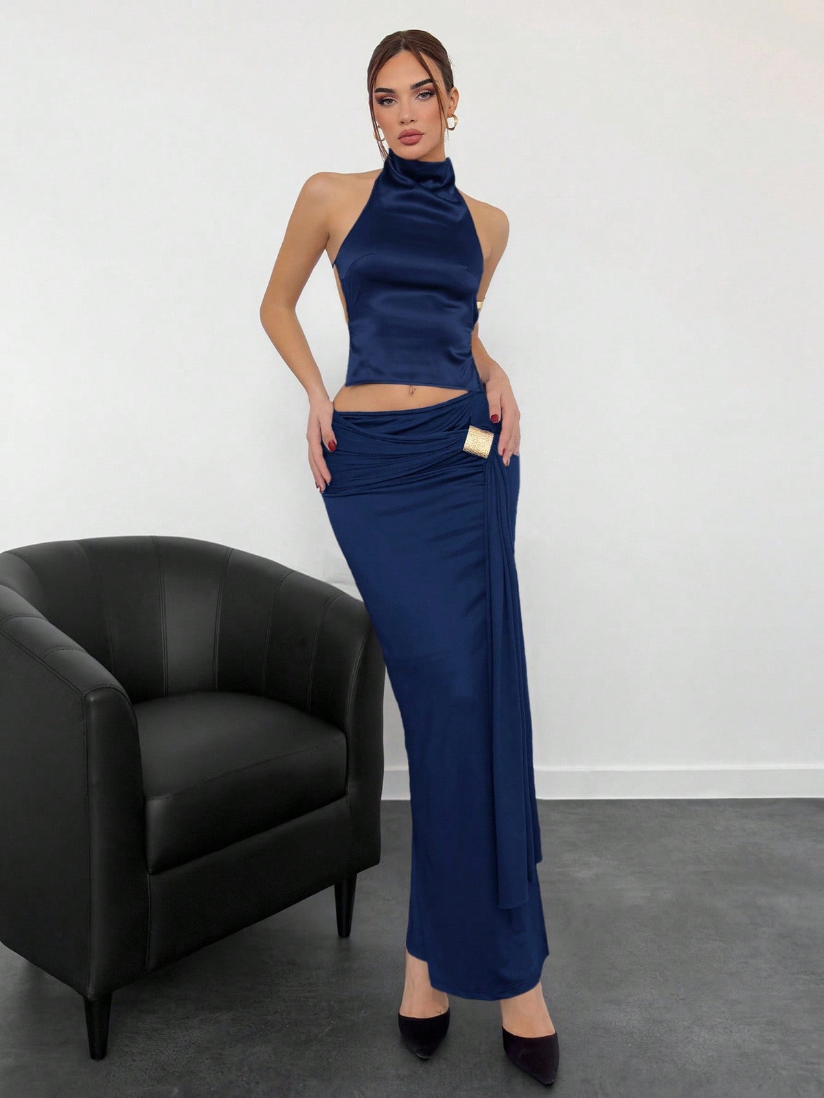Aloruh Women's New High Collar Backless Satin Cami Top For Party,For Daily,Office,Outgoing, Spring/Summer
