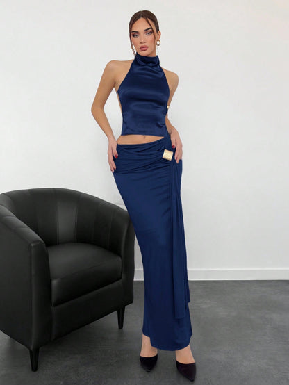 Aloruh Women's New High Collar Backless Satin Cami Top For Party,For Daily,Office,Outgoing, Spring/Summer