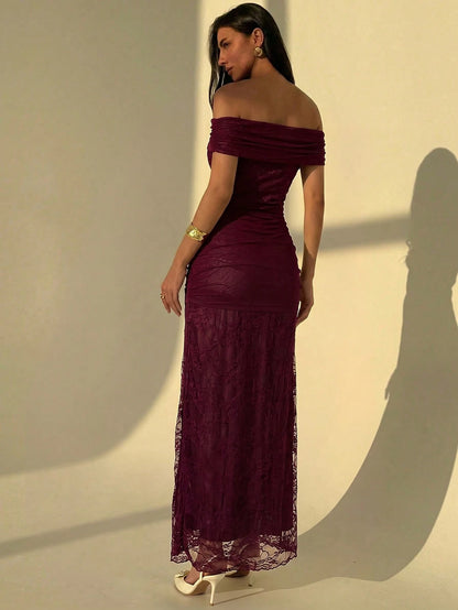 Aloruh Women's Off Shoulder Front Tie Fitted Elegant Dress