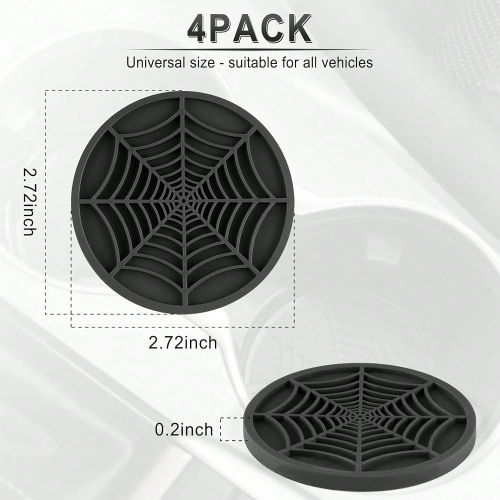 Alpmosn 4PCS Spider Web Car Coasters For Cup Holders, Halloween Funny Non-Slip Silicone Insert Ornaments Coasters, Automotive Cupholder
