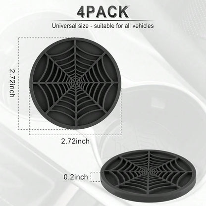Alpmosn 4PCS Spider Web Car Coasters For Cup Holders, Halloween Funny Non-Slip Silicone Insert Ornaments Coasters, Automotive Cupholder