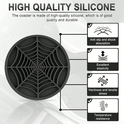 Alpmosn 4PCS Spider Web Car Coasters For Cup Holders, Halloween Funny Non-Slip Silicone Insert Ornaments Coasters, Automotive Cupholder