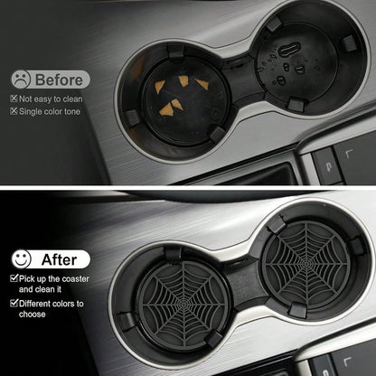 Alpmosn 4PCS Spider Web Car Coasters For Cup Holders, Halloween Funny Non-Slip Silicone Insert Ornaments Coasters, Automotive Cupholder