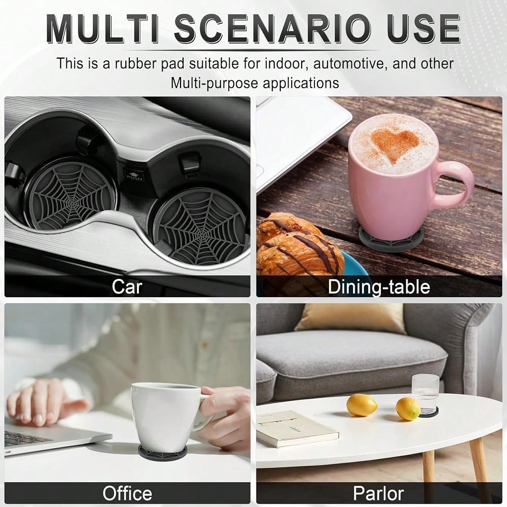 Alpmosn 4PCS Spider Web Car Coasters For Cup Holders, Halloween Funny Non-Slip Silicone Insert Ornaments Coasters, Automotive Cupholder