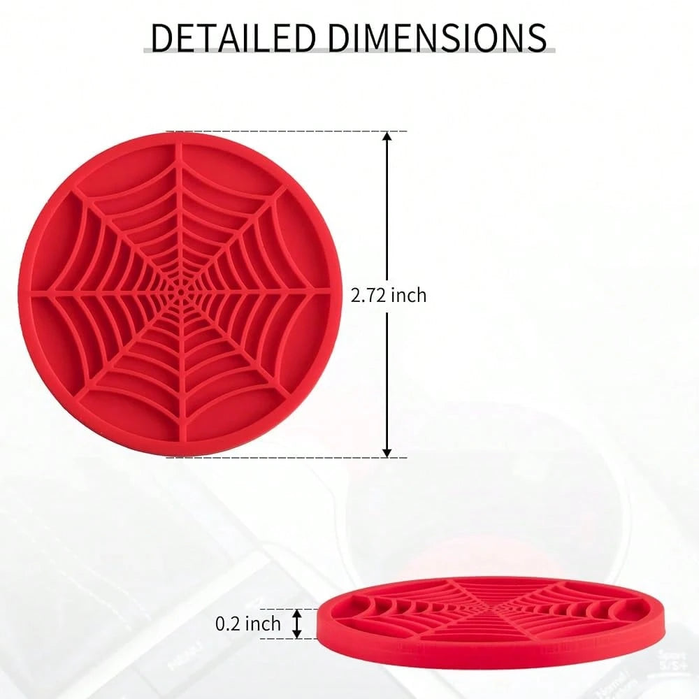 Alpmosn 4PCS Spider Web Car Coasters For Cup Holders, Halloween Funny Non-Slip Silicone Insert Ornaments Coasters, Automotive Cupholder