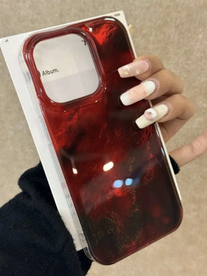 Amber Tortoiseshell Fashion Soft Silicone 1pc Amber Gradient Aesthetic Phone Case, Compatible With IPhone 16/15/14/13/12 Pro Max, Transparent Red Soft Silicone Back Cover Spring